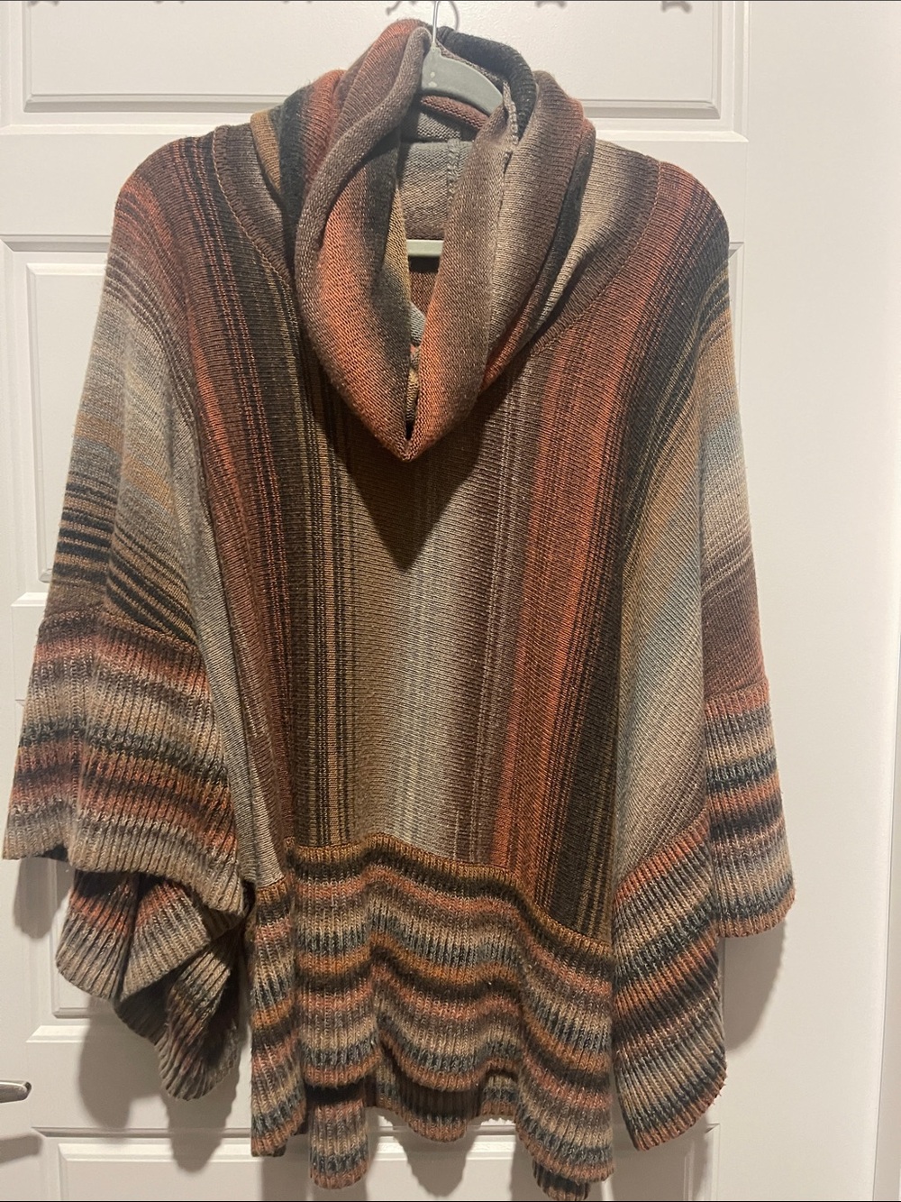 Sacred Threads Striped Hooded Poncho in Rust, Olive & Taupe